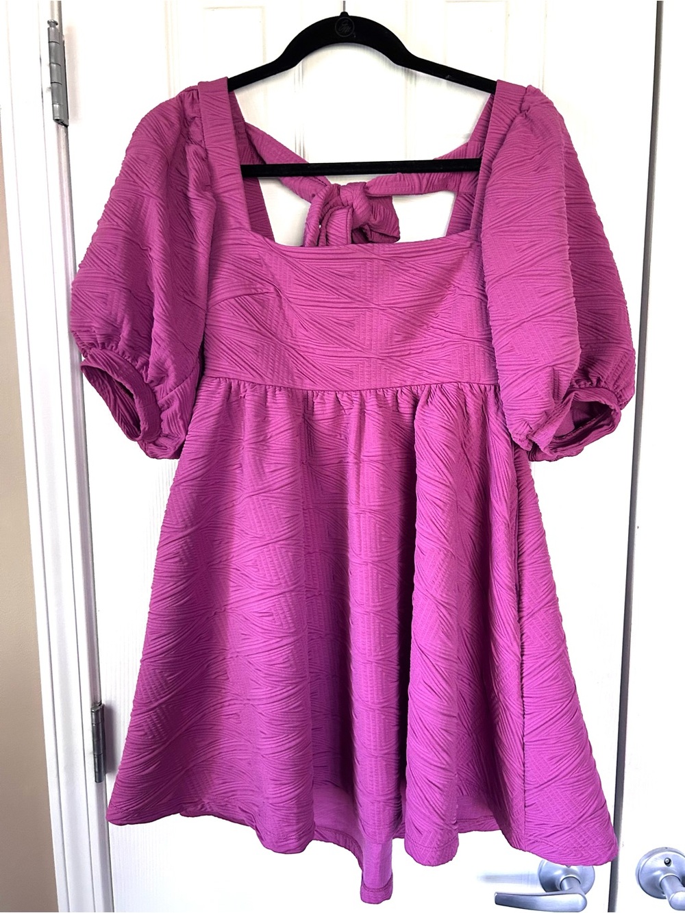 Free People Plum Textured Puff Sleeve Mini Dress XS NWT